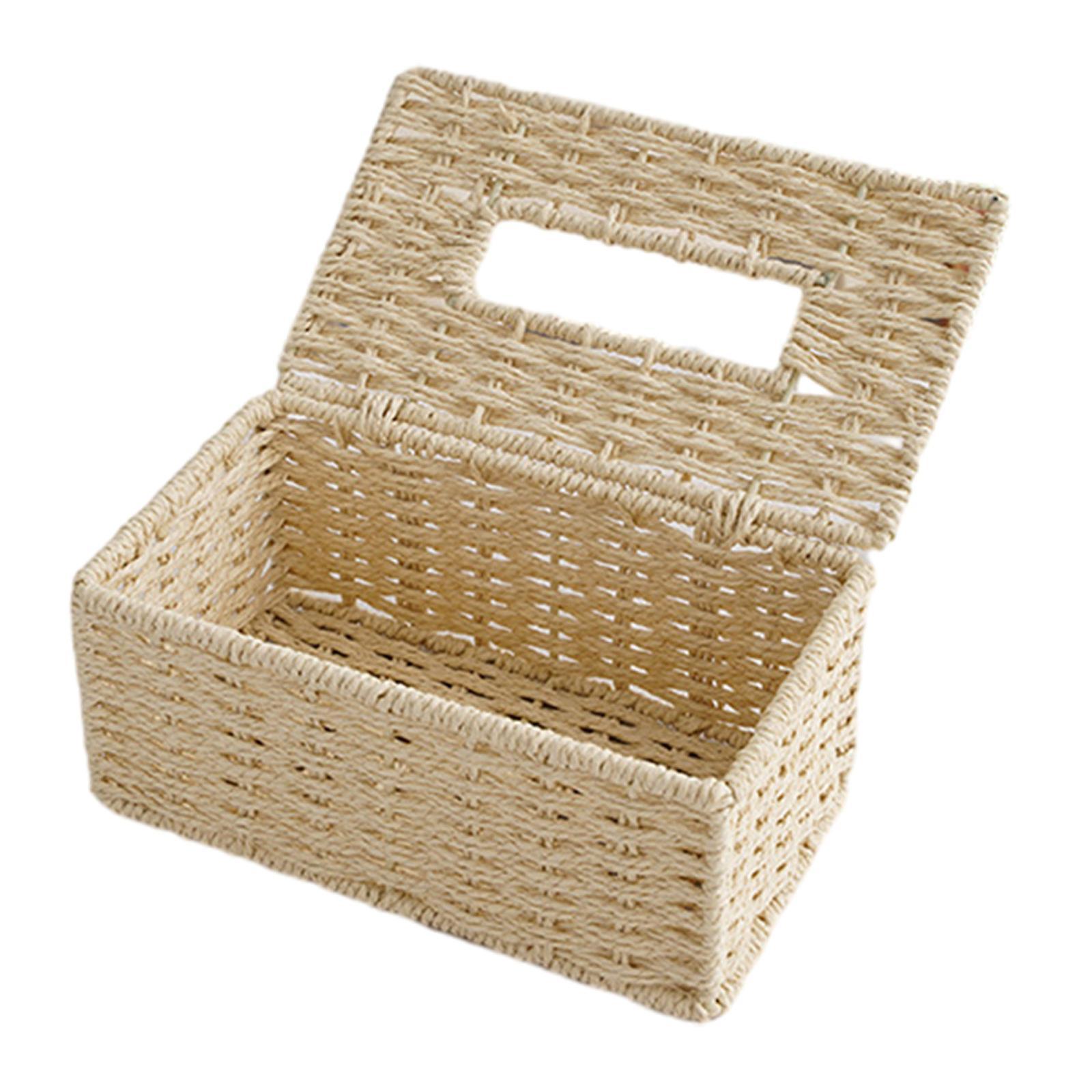 unbrand Rattan Tissue Box Cover Hand Woven Facial Napkin Holder Rectangular Rattan Tissue Box Cover Wicker Tissue Box Holder Decorative Facial Napk...