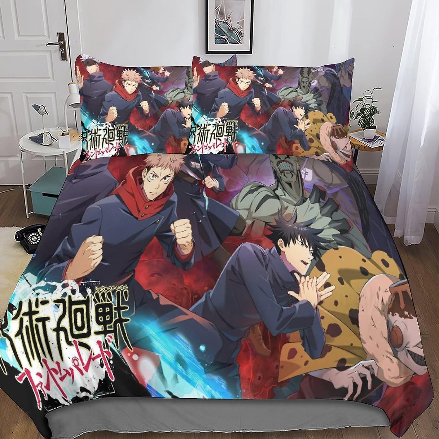 Kerota Jujutsu Kaisen 3 Piece Bedding Set with 3D Duvet Cover - Microfiber Bedding Set with Zipper Closure Double200x200cm