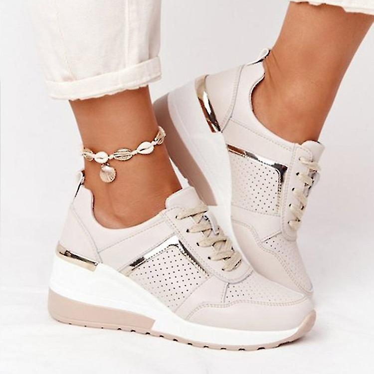 Italian Design Lace-up Wedge Sports Snickers Women's Vulcanized Casual Comfy Shoes off-white 38