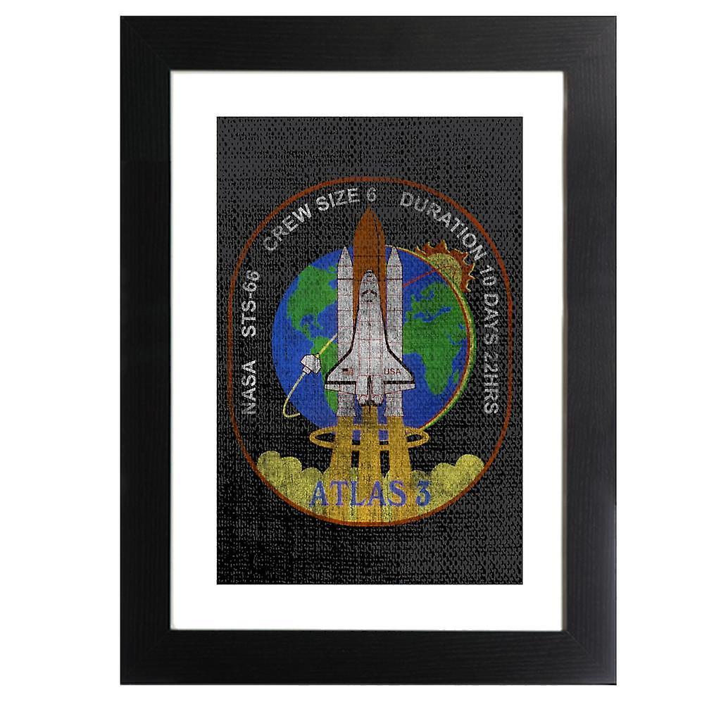 NASA STS 66 Atlantis Mission Badge Distressed Framed Print Black 39 x 52 cm