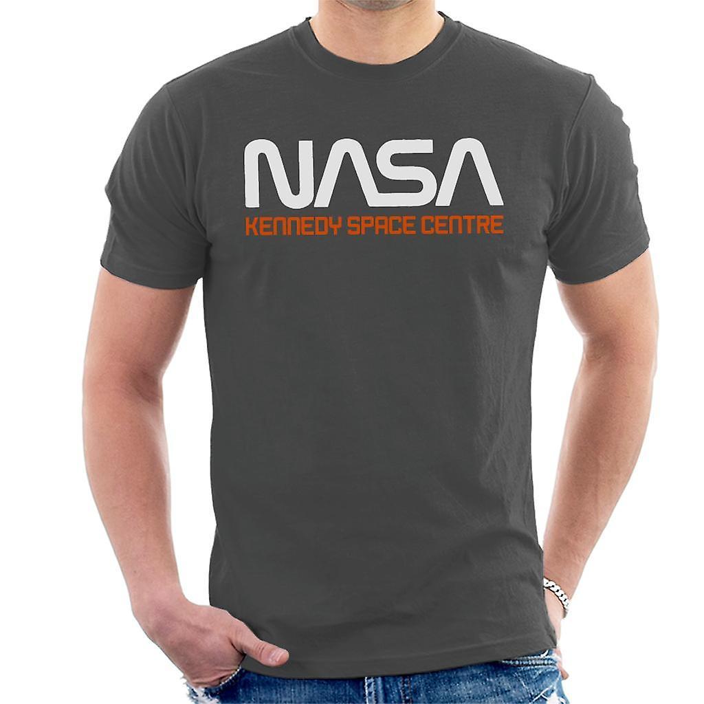 NASA Kennedy Space Centre Rocket Text Men's T-Shirt Charcoal Large