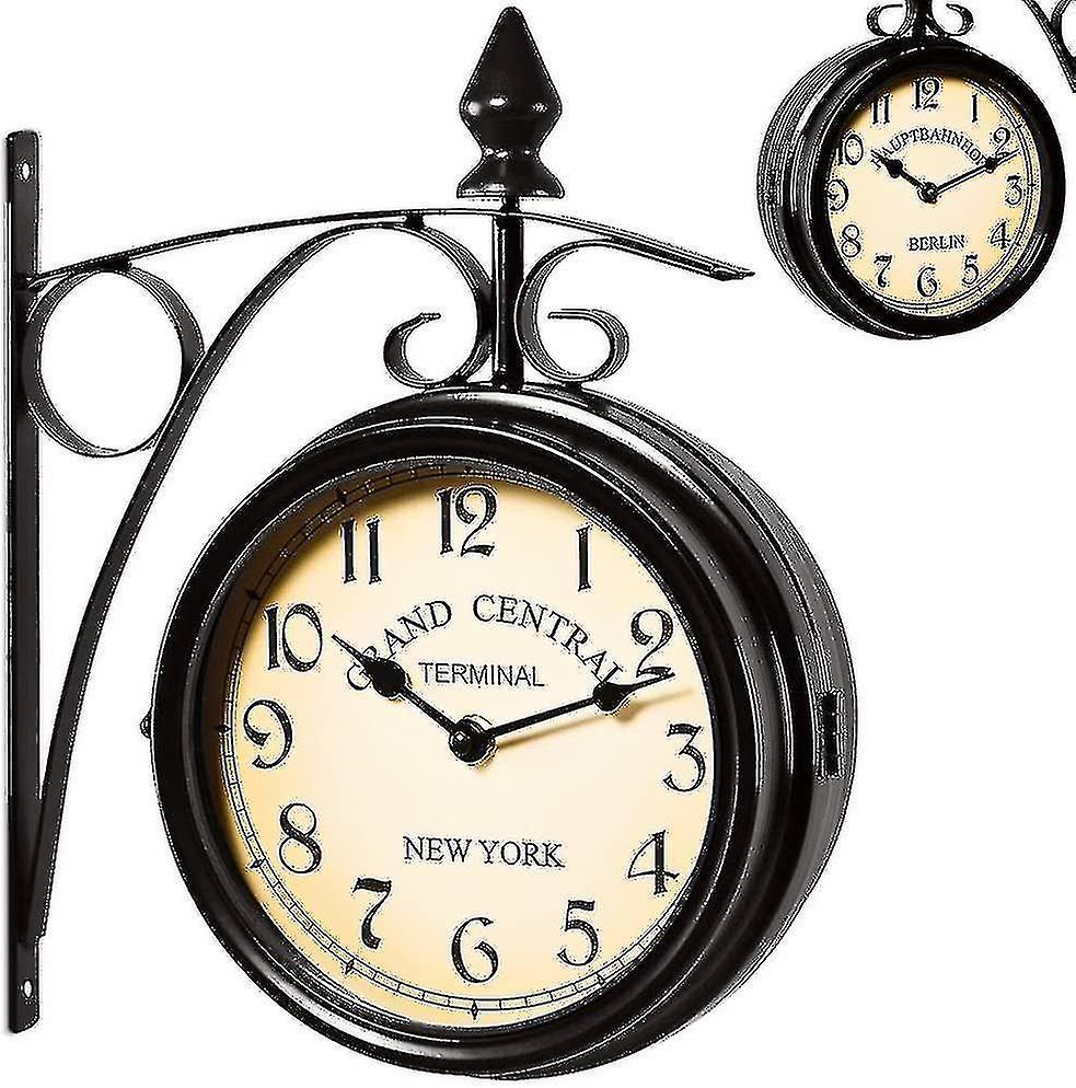 2024,two Sided Train Station Wall Clock Black Vintage Design Clock Watch