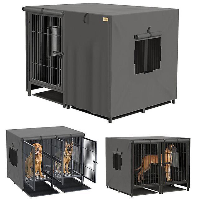 Bingopaw Xxxl Large Dog Crate Raised Pet Dog Cage Kennel Double Door Tray Divider Playpen Cage with cover 130.5x100x100cm