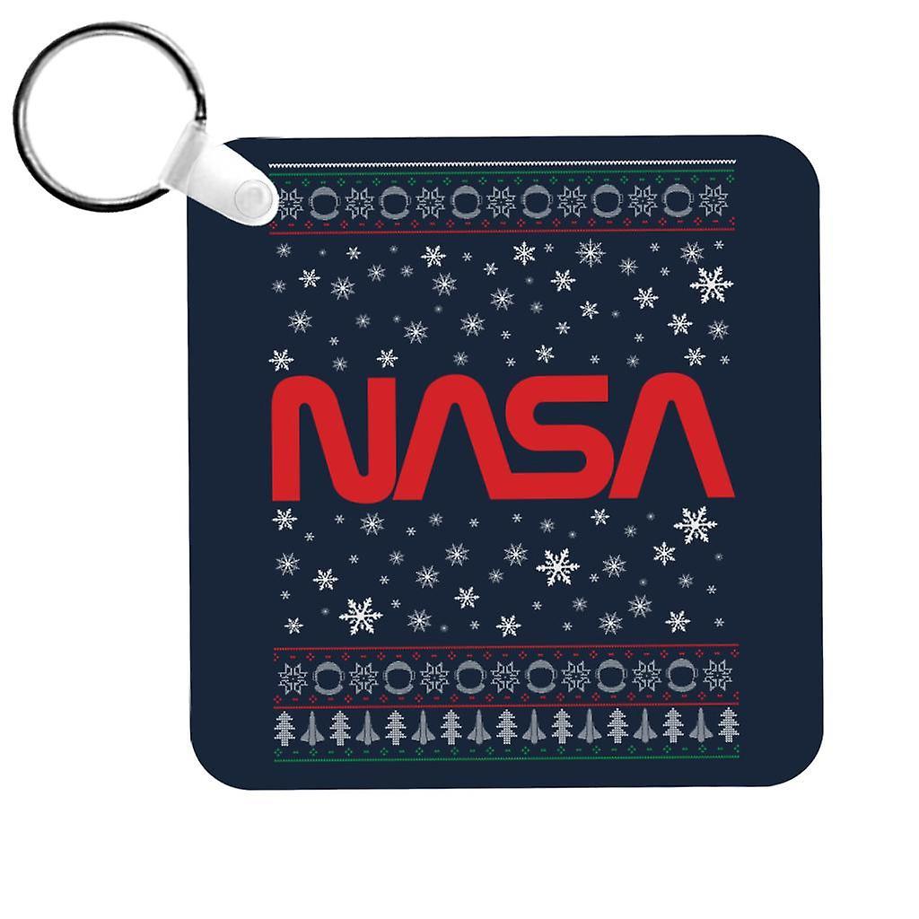 NASA 1975-1992 Logo Christmas Knit Pattern Keyring Navy Blue 5cm x 5cm