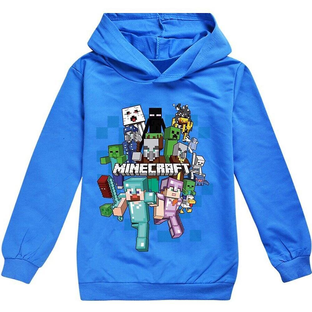 Shinestar Minecraft Kids Print Hoodie Casual Long Sleeve Hooded Sweatshirt Tops Blue 9-10Years