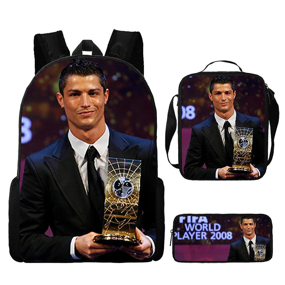 Sszfv Soccer Star Ronaldo Backpack Printing Three-piece Children's Schoolbag Primary And Secondary School Students Backpack Lunch Bag Pencil Case