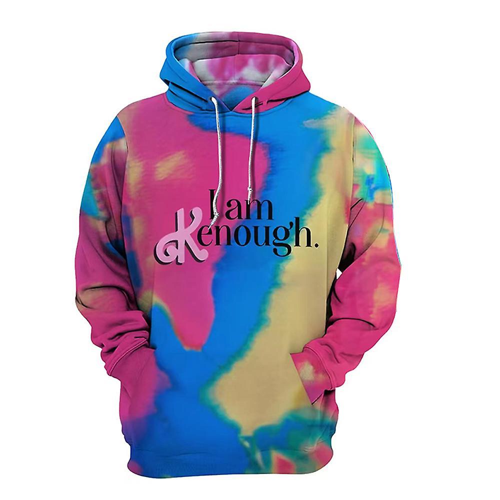 Bestdaily Stylish Womens I Am Kenough Hoodie Barbie Movie Cosplay Tie Dye Sweatshirt Hooded Pullover Tops Costume Clothes XL