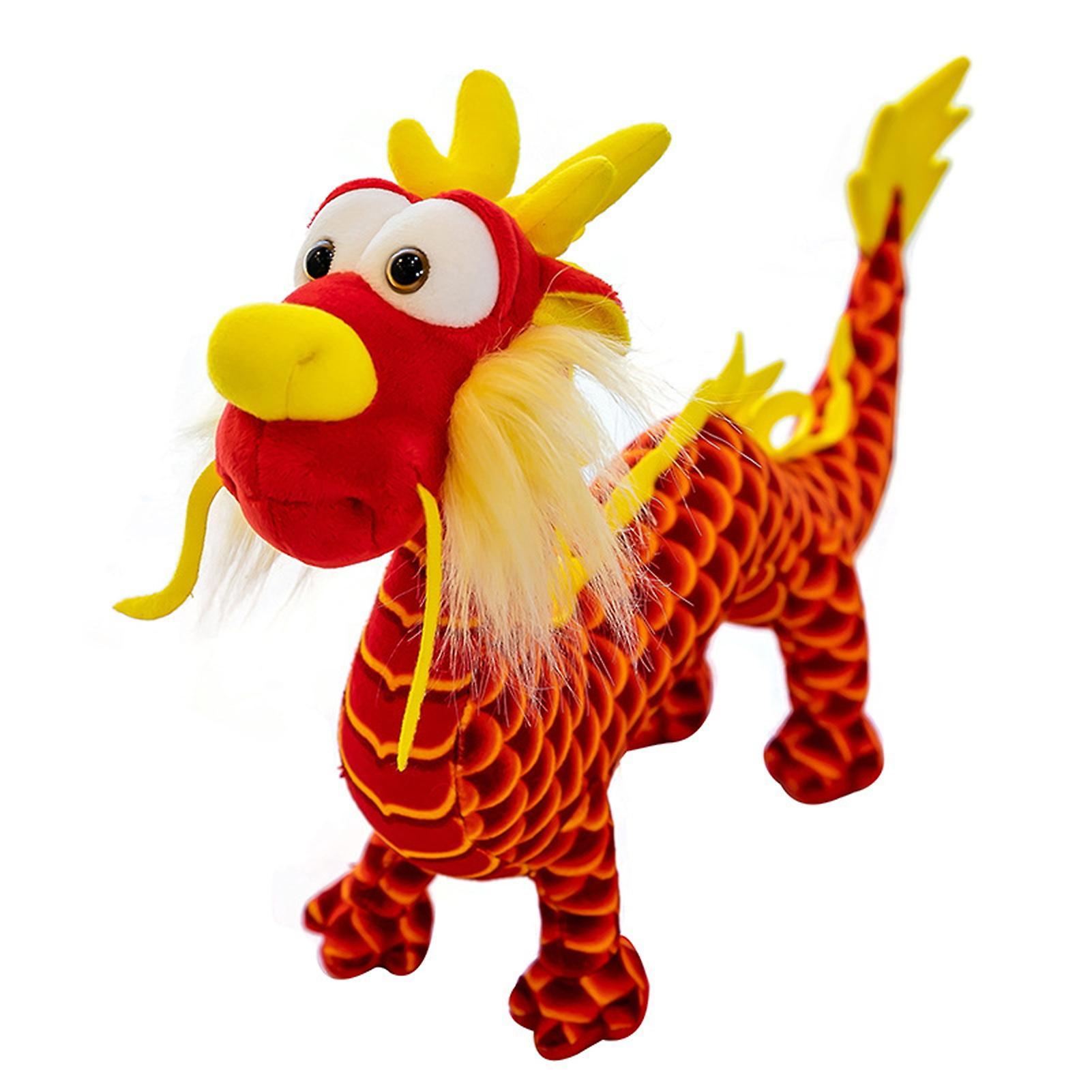 Remorui Chinese Dragon Plush Doll Clear Scales Print Standing Cute Spring 2024 Year of The Dragon Zodiac Dragon Mascot Animal Plushie Toy Red