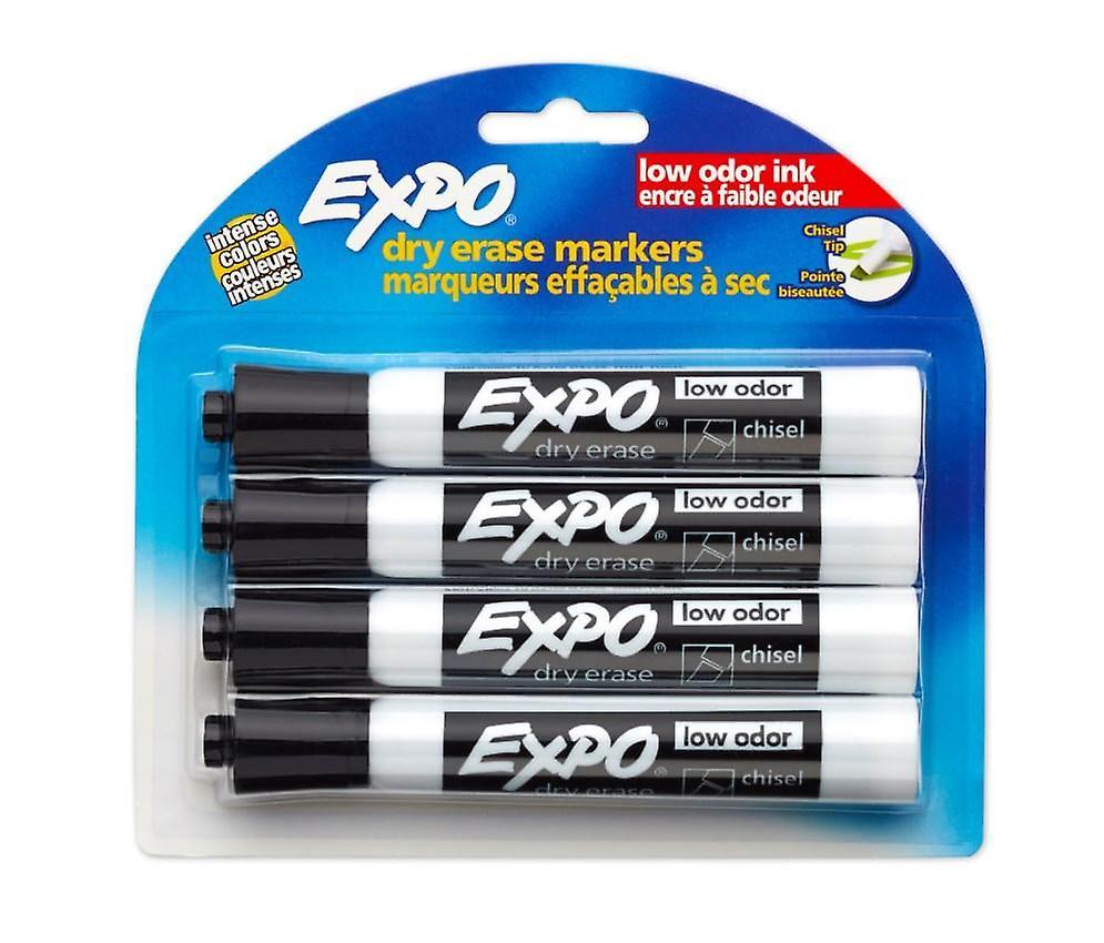 Expo Low Odor Dry Erase Markers, Chisel Tip, Black, 4 Count