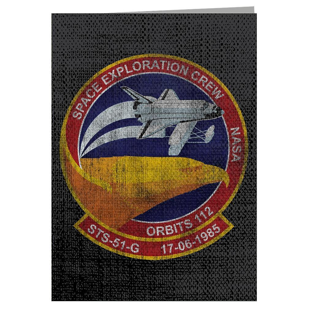 NASA STS 51 G Discovery Mission Badge Distressed Greeting Card Black 14.5 x 21cm