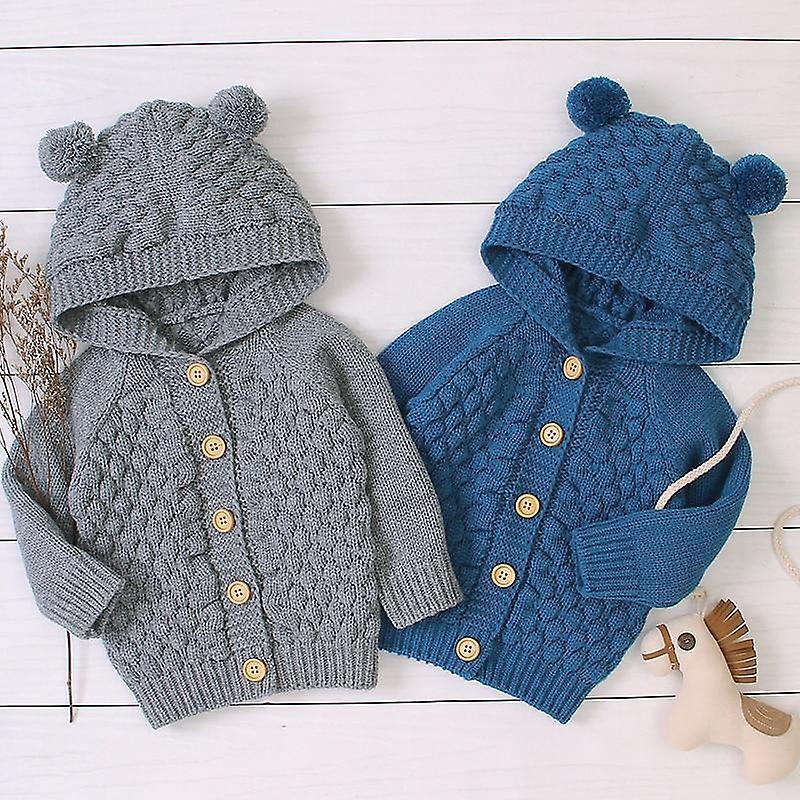 Slowmoose Baby Knitting Cardigan Winter Warm, Newborn Infant Sweaters Long Sleeve Hooded 6M / Khaki-200001438