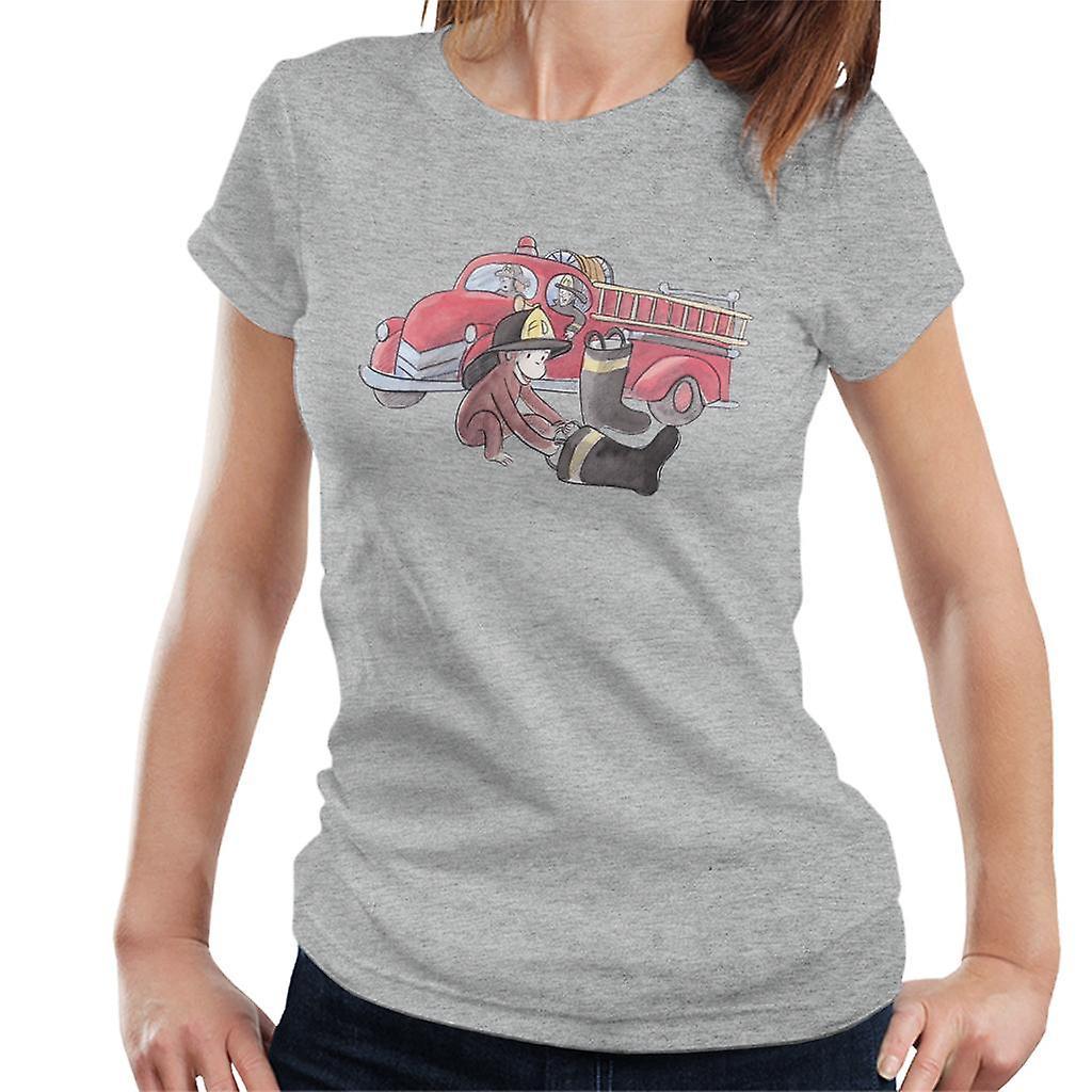 Curious George Balloon Fire Department Truck Women's T-Shirt Heather Grey XX-Large