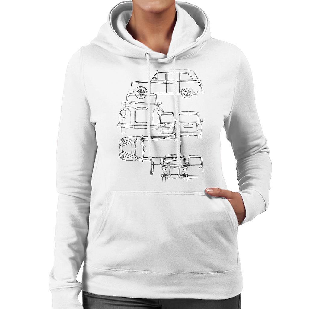 London Taxi Company Light Blueprint Women's Hooded Sweatshirt White Small