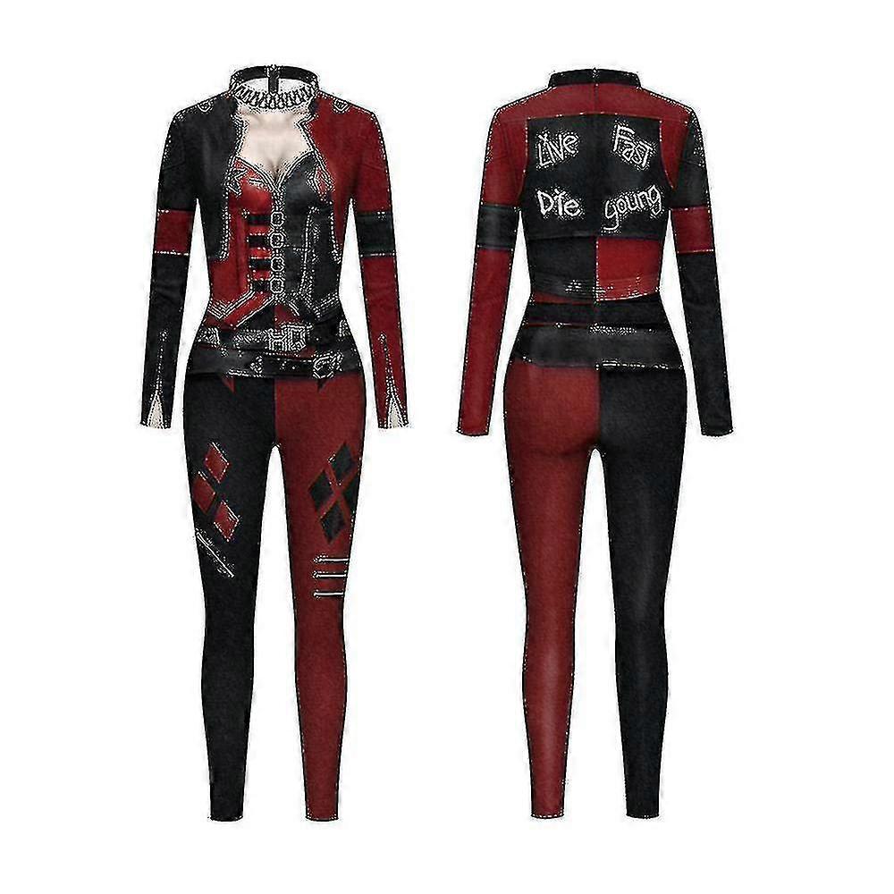 Unbrand Women Harley Quinn Costume Classic Harley Quinn Halloween Cosplay Costume Jumpsuit L