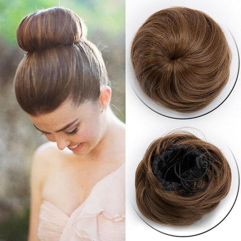 Sego Straight Hair Bun Hairpieces Scrunchie Updo Cover Hair Extensions Light brown