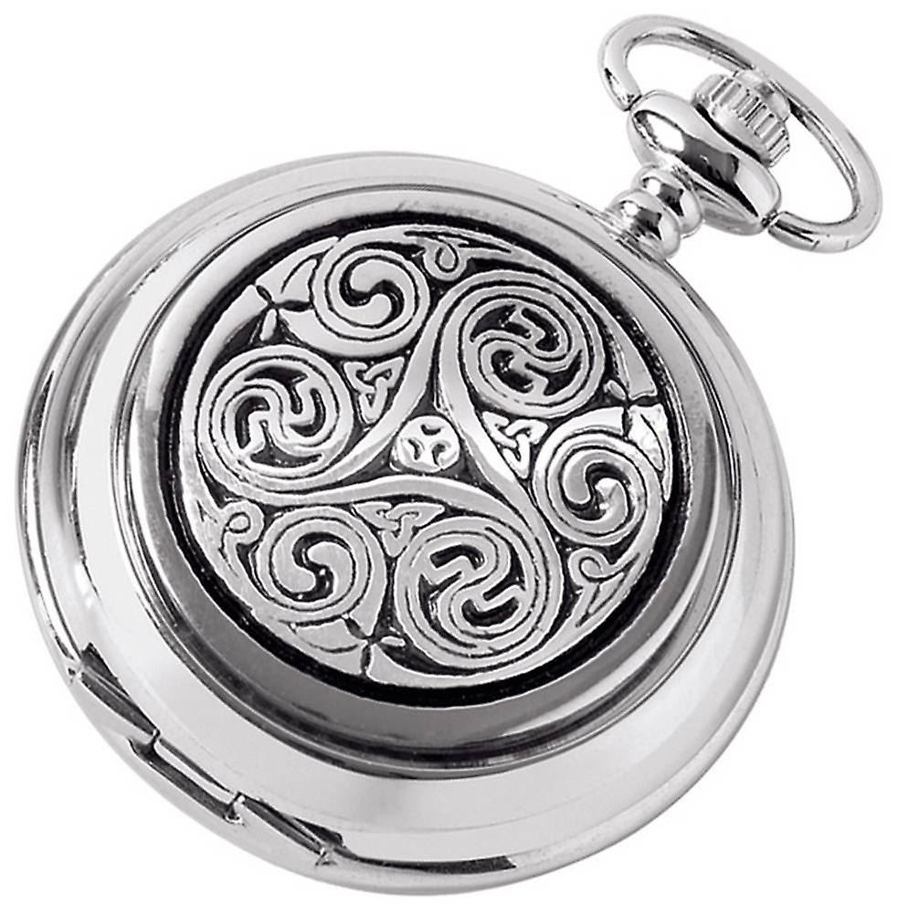 Woodford Celtic Swirl Chrome Plated Full Hunter Quartz Pocket Watch - Silver/Black