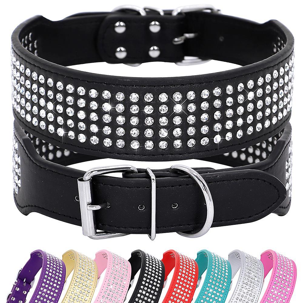 Didog 5 Row Rhinestone PU Leather Dog Collars Diamante Bling for Large Dogs 2.0" wide Black M:Neck 38-46cm