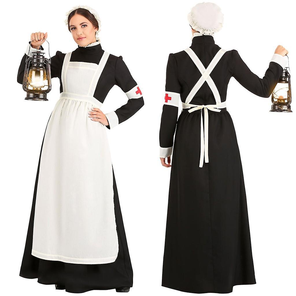 Baodan Women Halloween Cosplay Maid Dress Show Costume Nurse Role Play Long Dress Black M