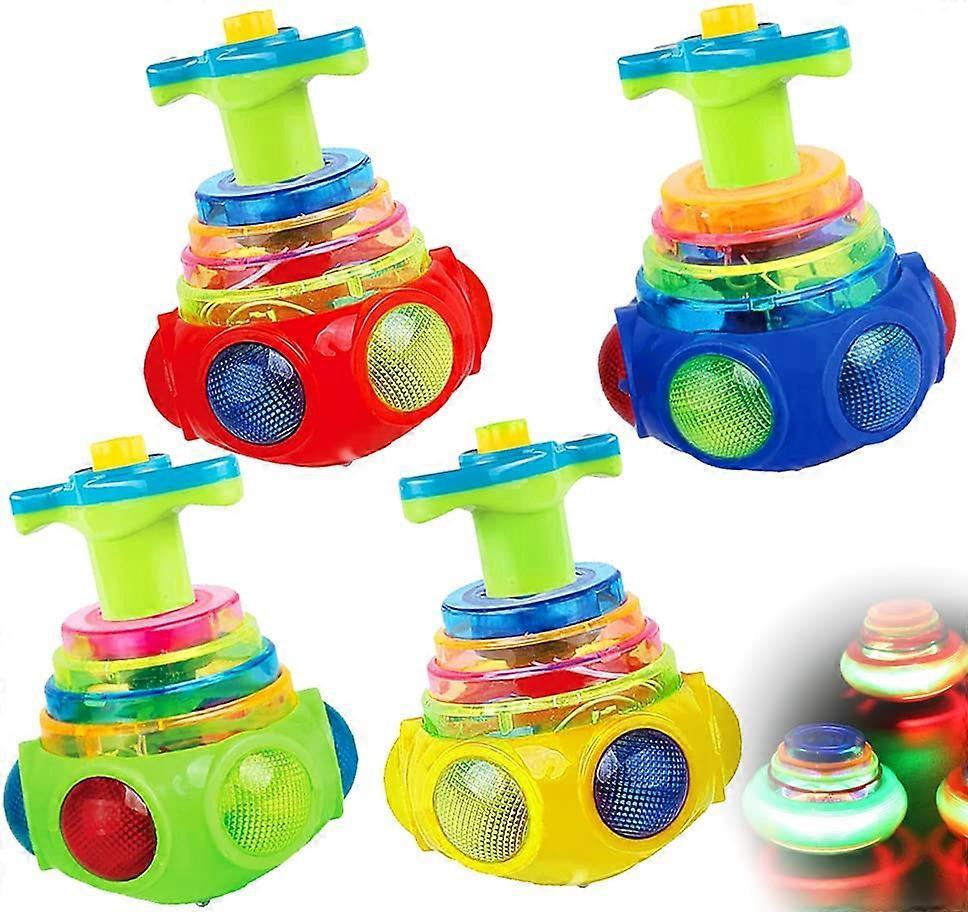 Lycxames Light Up Spinning Tops, 4Pcs Flashing UFO Spinning Top Gyroscope Toy with Lights and Music for Kids Toddlers