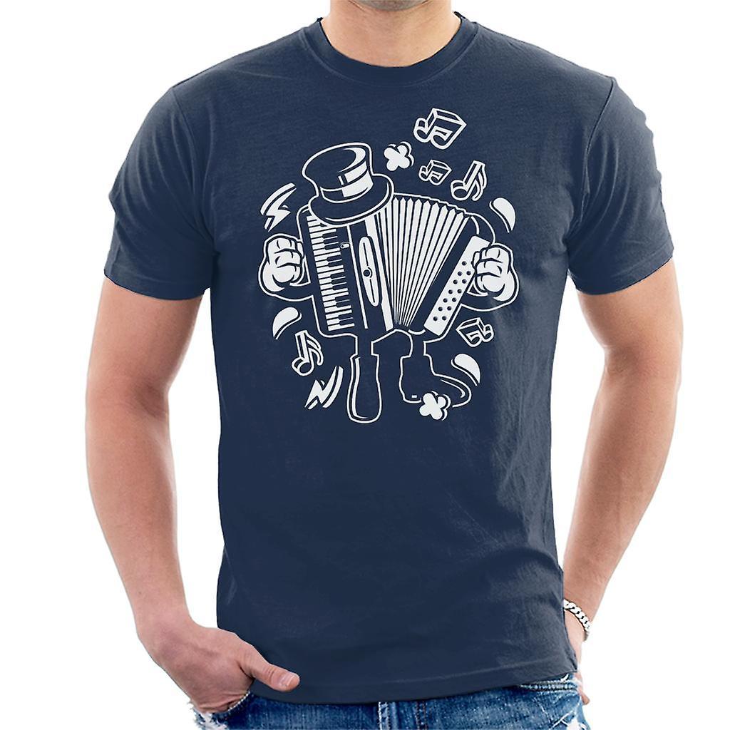 Coto7 Accordian Cartoon Character Men's T-Shirt Navy Blue Large