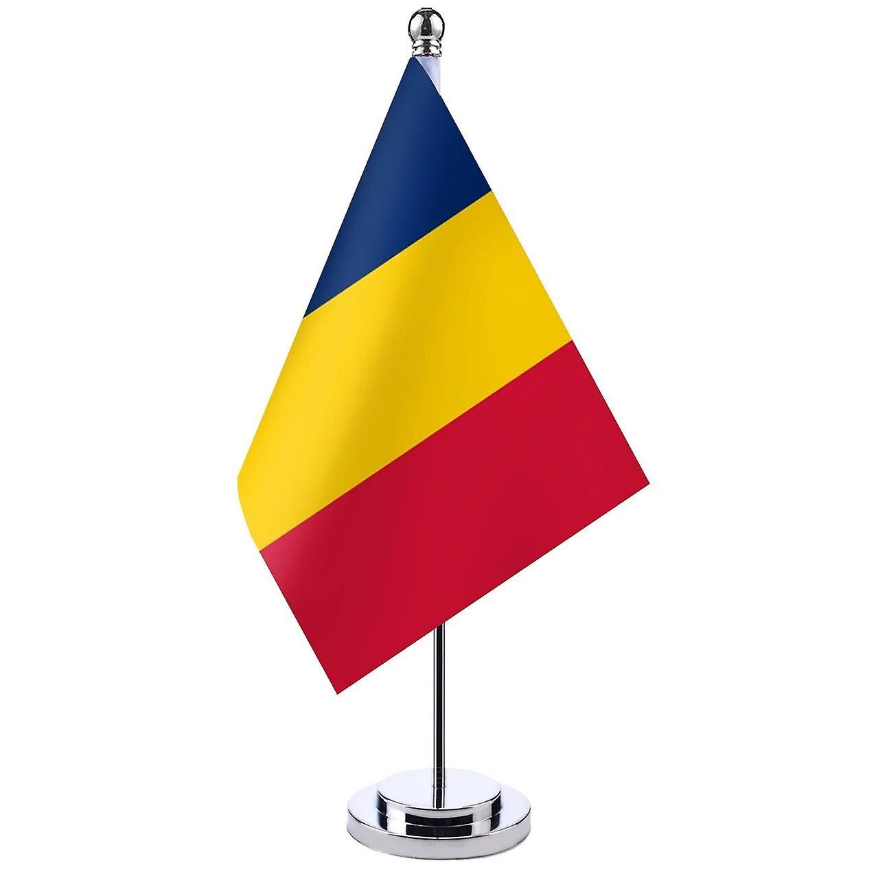 Scitoo 14x21cm Office Desk Flag Of Romania Banner Boardroom Table Stand Pole The Romanian National Flag Set Meeting Room Decor Romania Silver