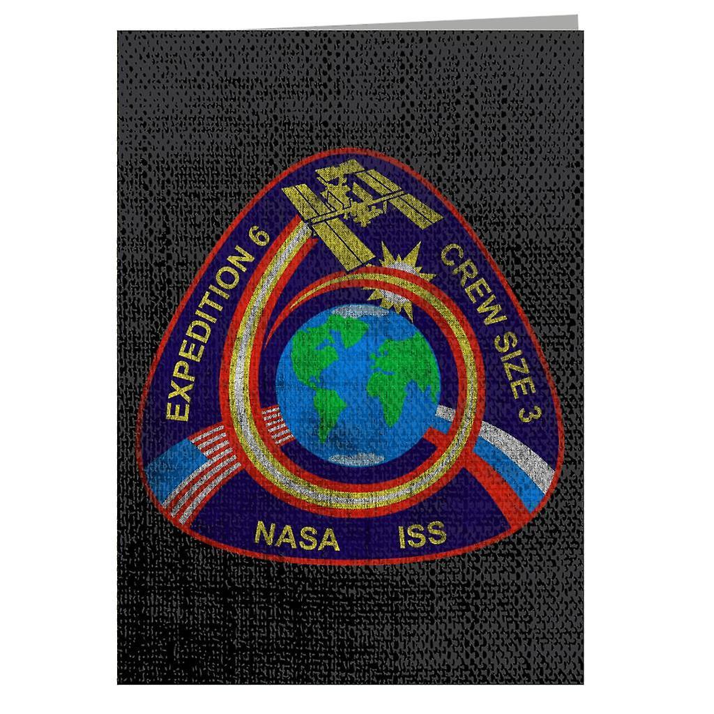 NASA ISS Expedition 6 STS 113 Mission Badge Distressed Greeting Card Black 14.5 x 21cm