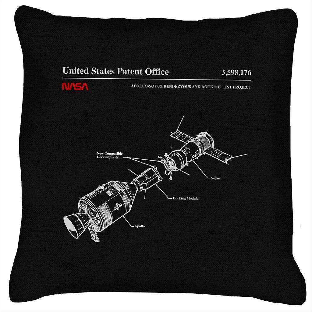 NASA Apollo Soyuz Docking Test Blueprint Cushion Black 40 x 40cm