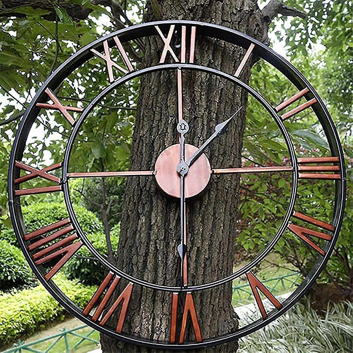 DUqi Garden Clock Outdoor Garden Wall Clock Large Roman Numeral Garden Clock Outdoor Iron Clock Outdoor