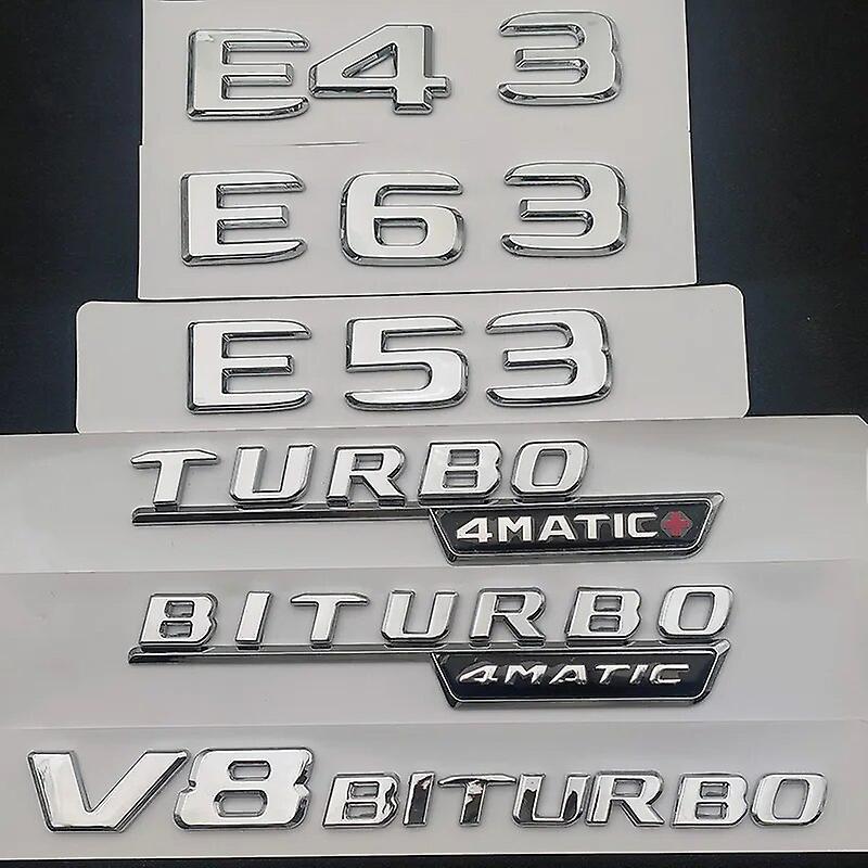 Hikig 3d Abs Car Trunk Badge Letters Logo E 43 53 63 V8 Biturbo 4matic Emblem For Mercedes E43 E53 E63 Amg W213 W212 Accessories Chrome Silver