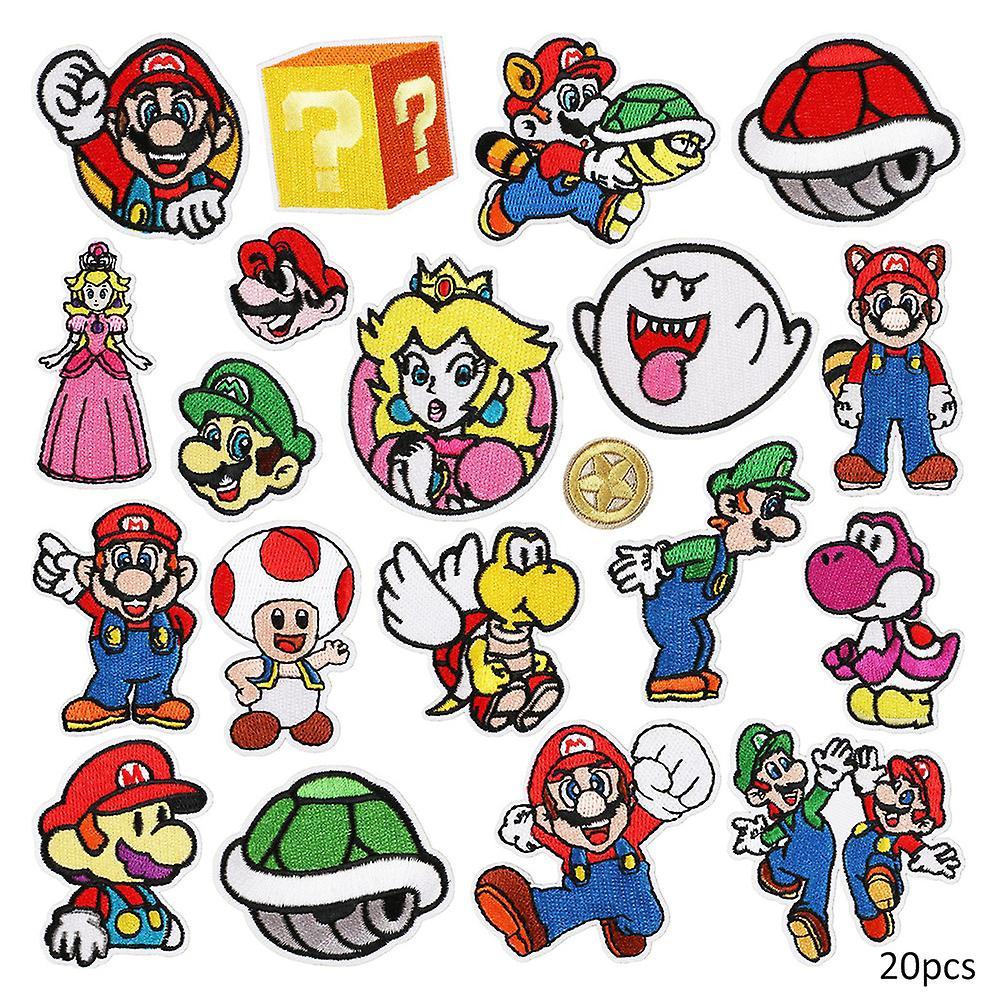 Vicbuy 20pcs Iron On Patches, Mario Bros Embroidered Applique Patches Sew On Iron On Patches Decoration Patches For Clothing, Jacket, Shoes, Bag, Cap