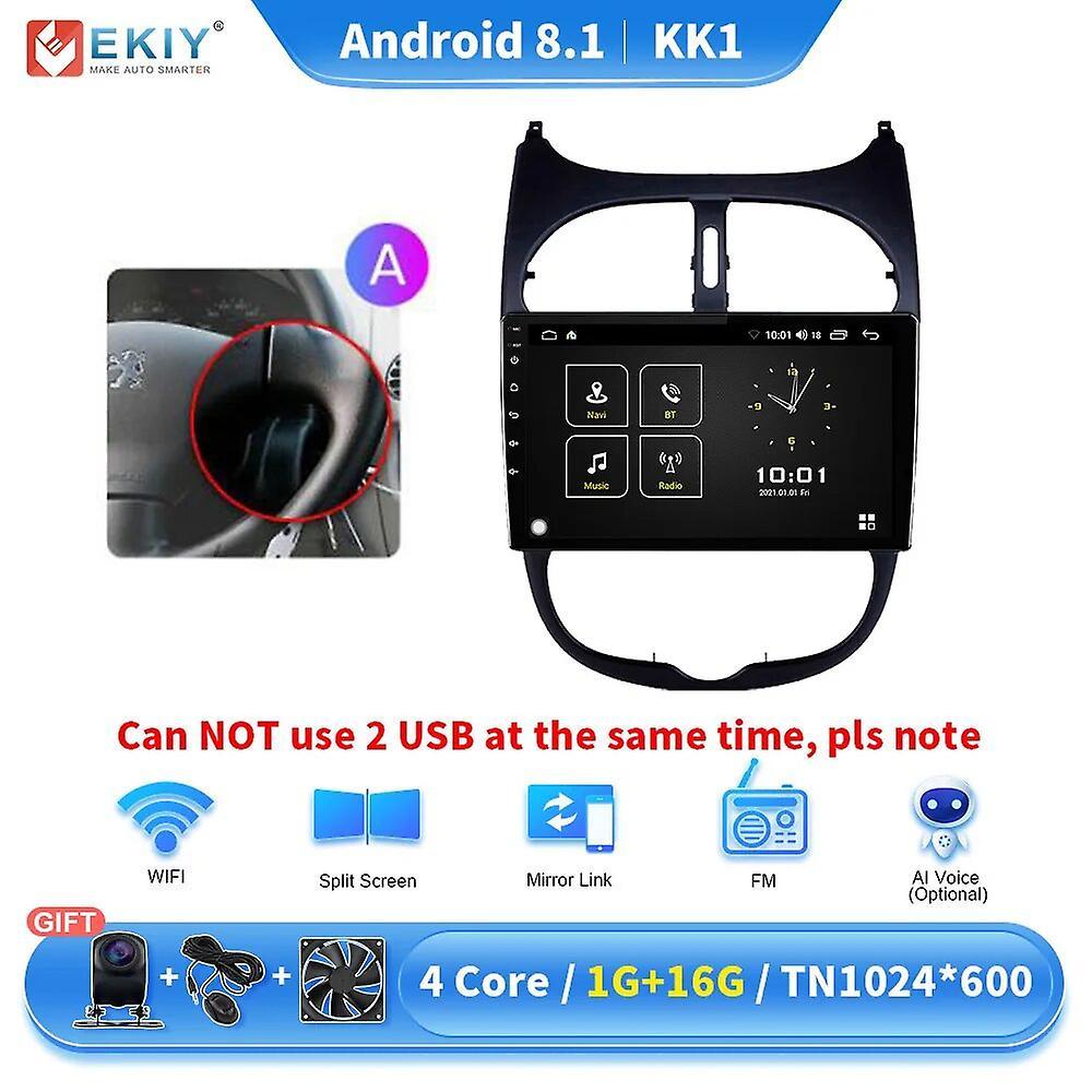 Aintier Car Radio For Peugeot 206 206CC 206SW 2001 - 2008 Multimedia Player Android Auto Carplay GPS Navigation Stereo 2din DVD KK1 1G 16G A