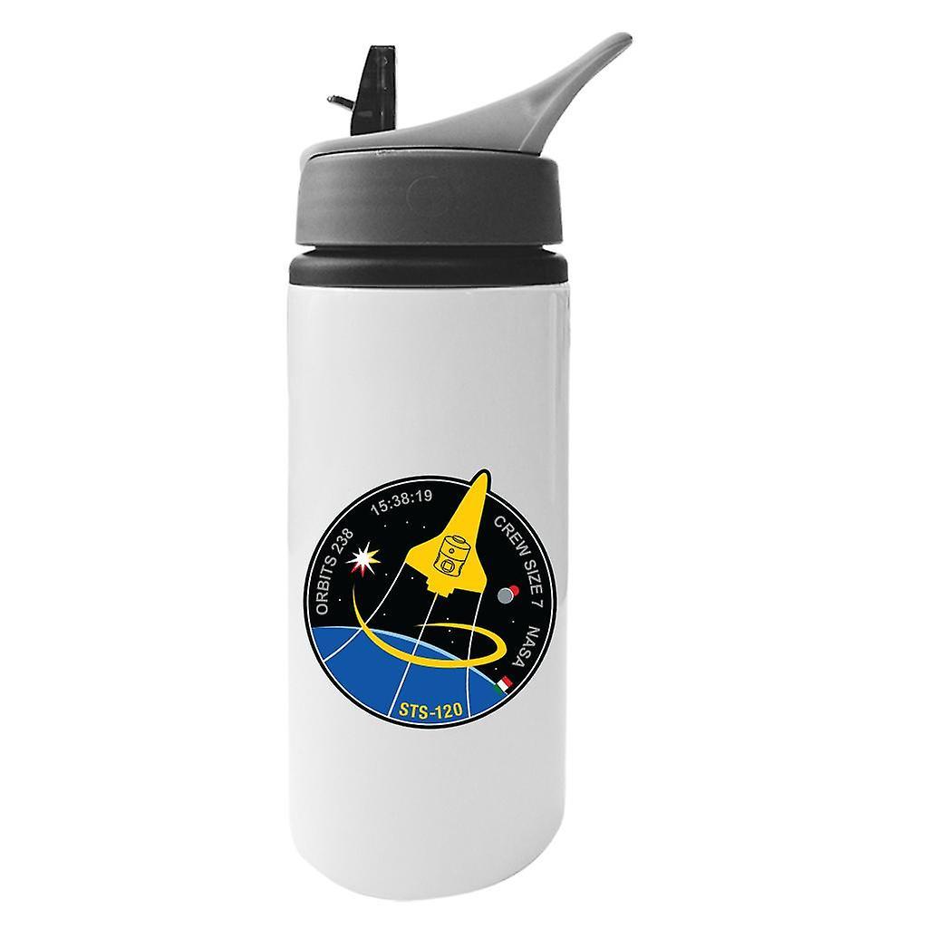 NASA STS 120 Shuttle Mission Imagery Patch Aluminium Water Bottle With Straw White 625ml