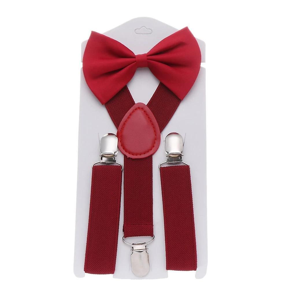 Slowmoose Adjustable Elastic Suspenders And Bow Tie type 1-wine red