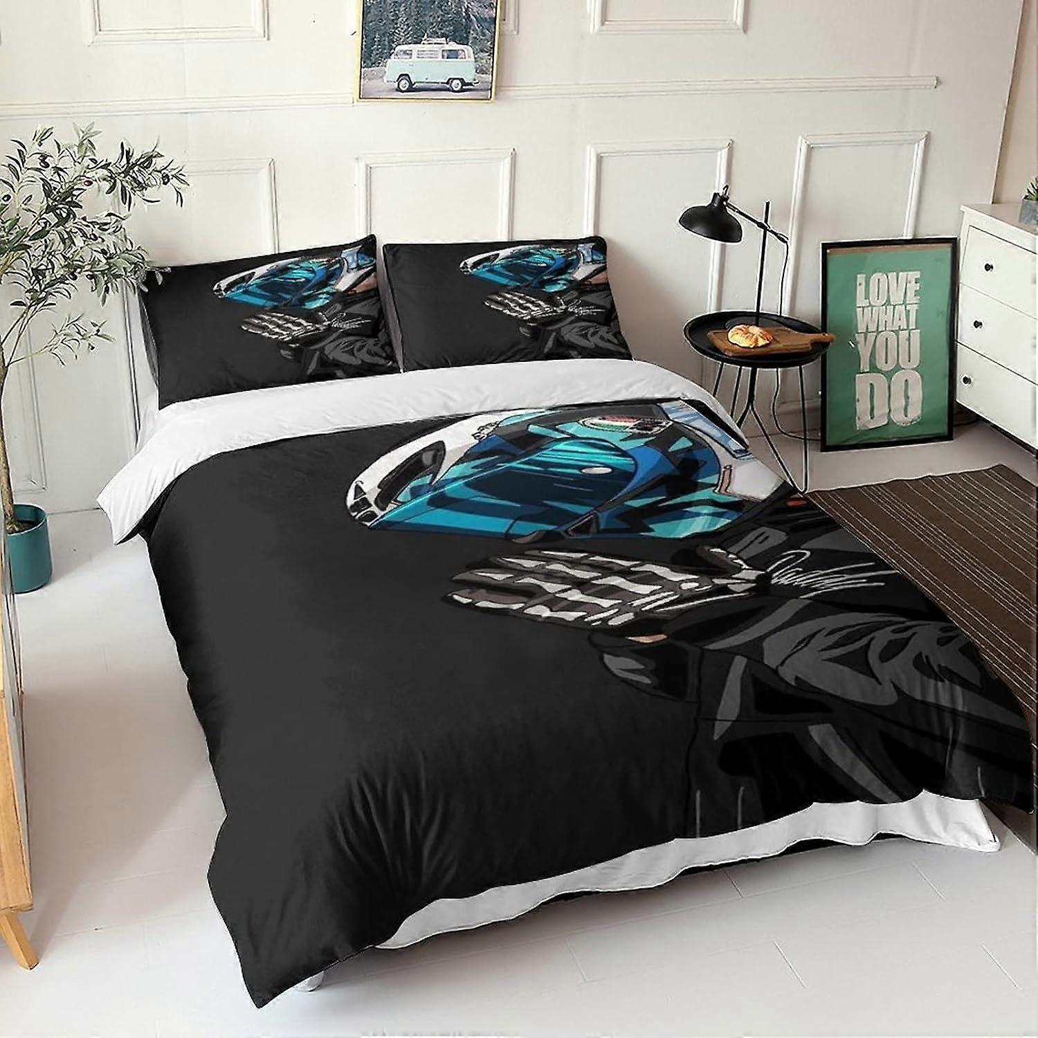 Kerota Motogp Bedding Set with Duvet Cover and Pillowcase, Microfiber, Digital Print Motocross Motocycle D, King 135*200 CM Single135x200cm