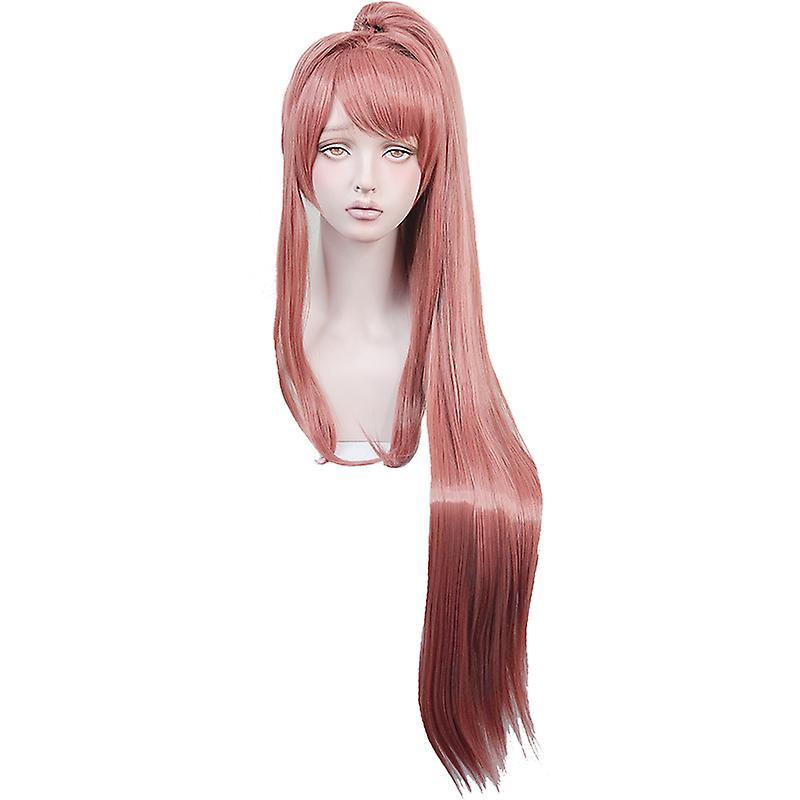 Dinoply High Quality Doki Doki Literature Club! Monika Cosplay Wig Ddlc Detachable Ponytail Long Heat Resistant Hair Wigs + Wigcap + Bow Only Wig O...