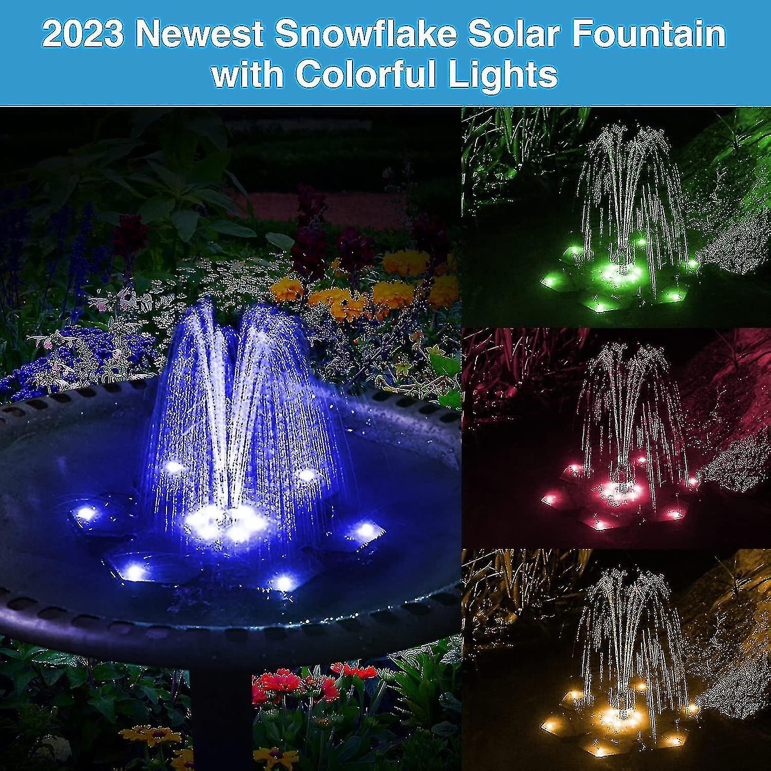 Skwtlv Solar Fountain Led Lights, 3.5w Snowflake Solar Powered Fountain Pump With 7 Nozzle & 4 Fixer, Solar Fountain Pump Outdoor