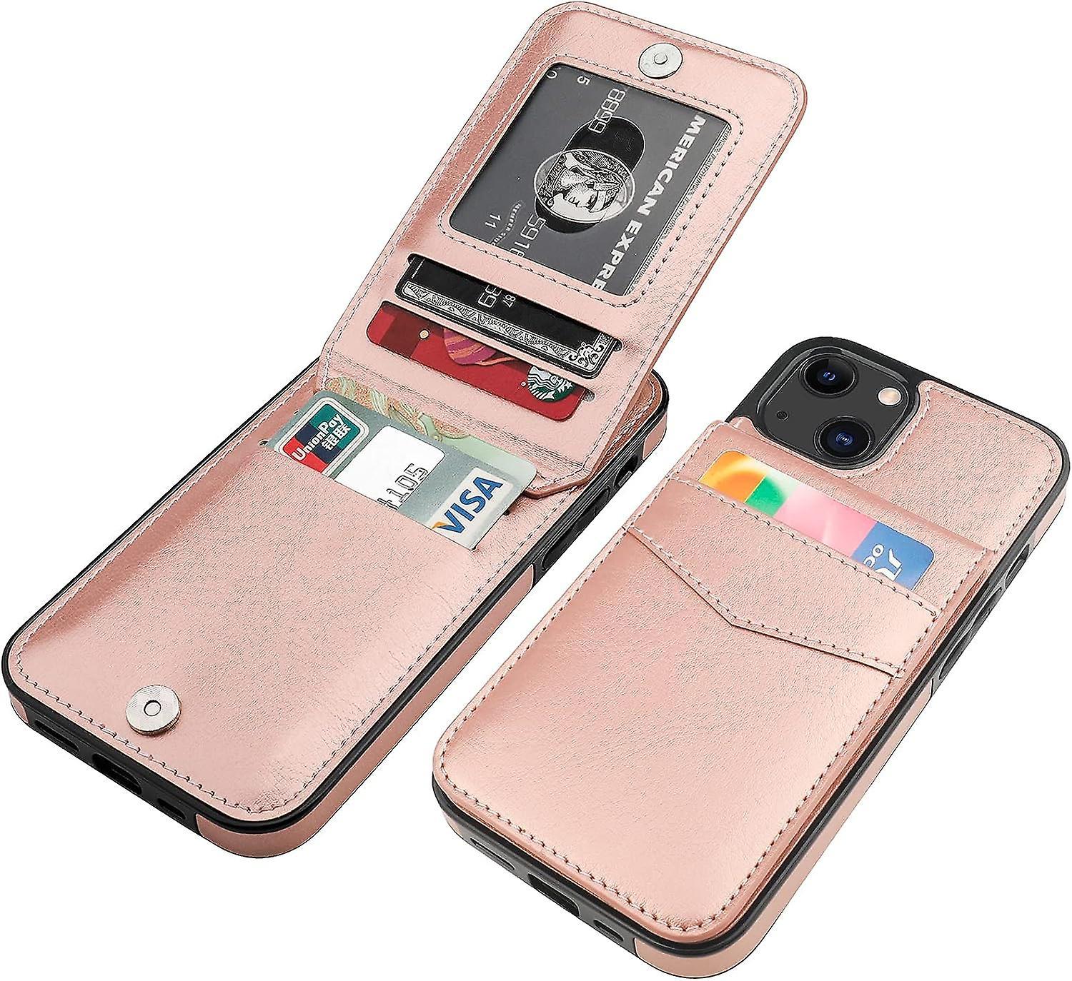 Liangnv Iphone 13 Case Wallet With Credit Card Holder, Premium Leather Magnetic Clasp Kickstand Heavy Duty Protective Cover For Iphone 13(rose Gold)