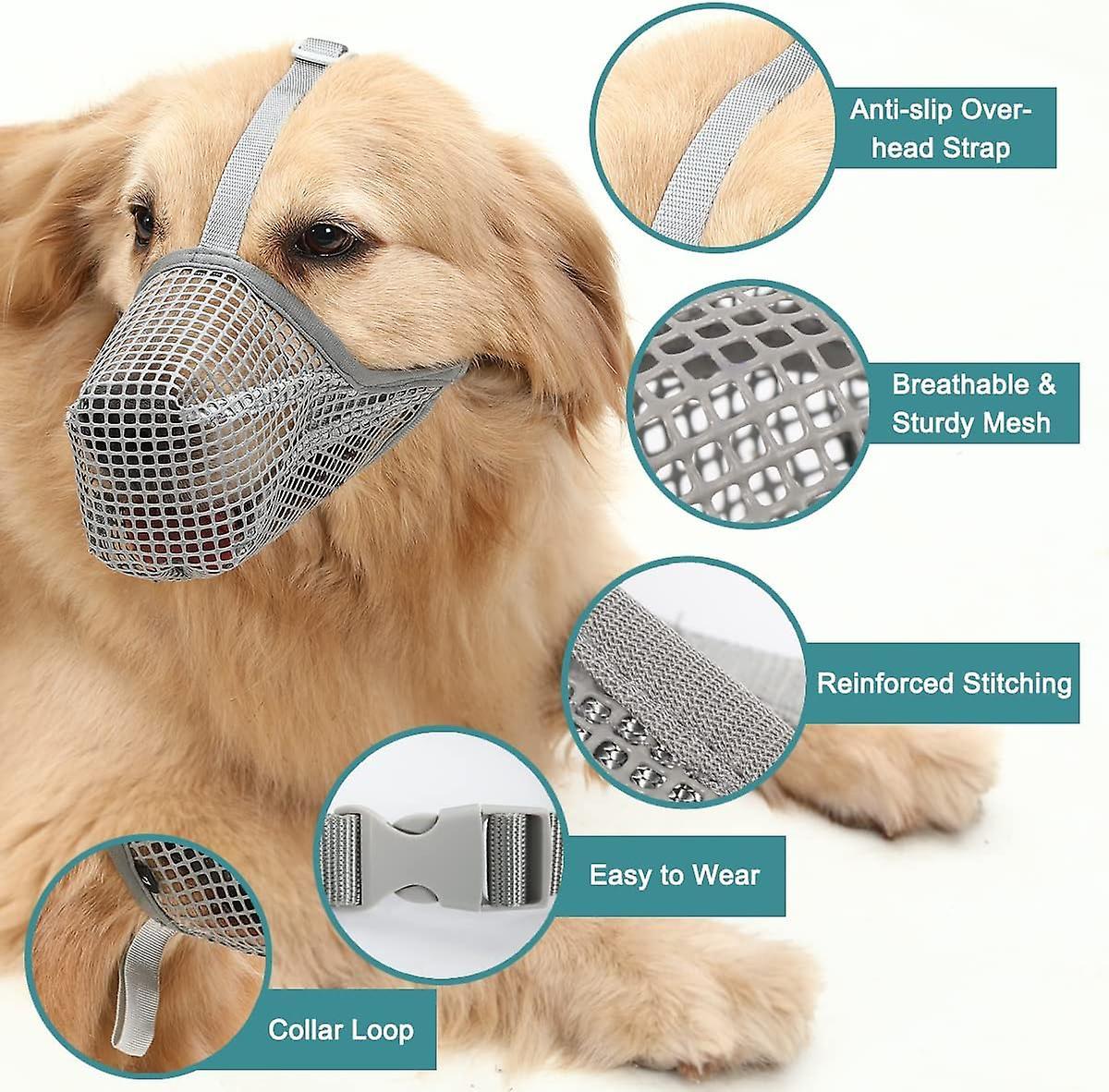 Wjiaer Dog Muzzle, Soft Mesh Covered Muzzles, Poisoned Bait Protection Muzzle With Adjustable Straps, Prevent Biting Chewing And Licking (m, Grey)