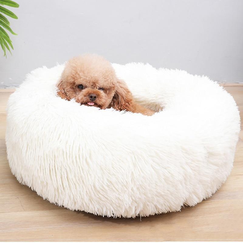 Slowmoose Soft Plush Dog Bed - Round Shape Sleeping Bag, Winter Warm Beds White XS Diameter 40cm