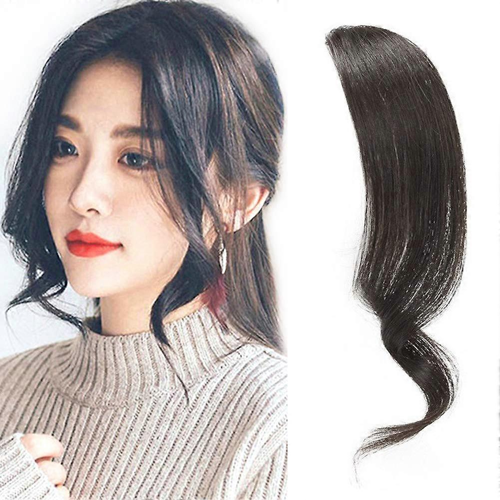 Wjiaer 2PCS Wave Side Bang Clip in Bangs Real Human Hair Wave Fringe Hair Extensions(Natural Black Color)