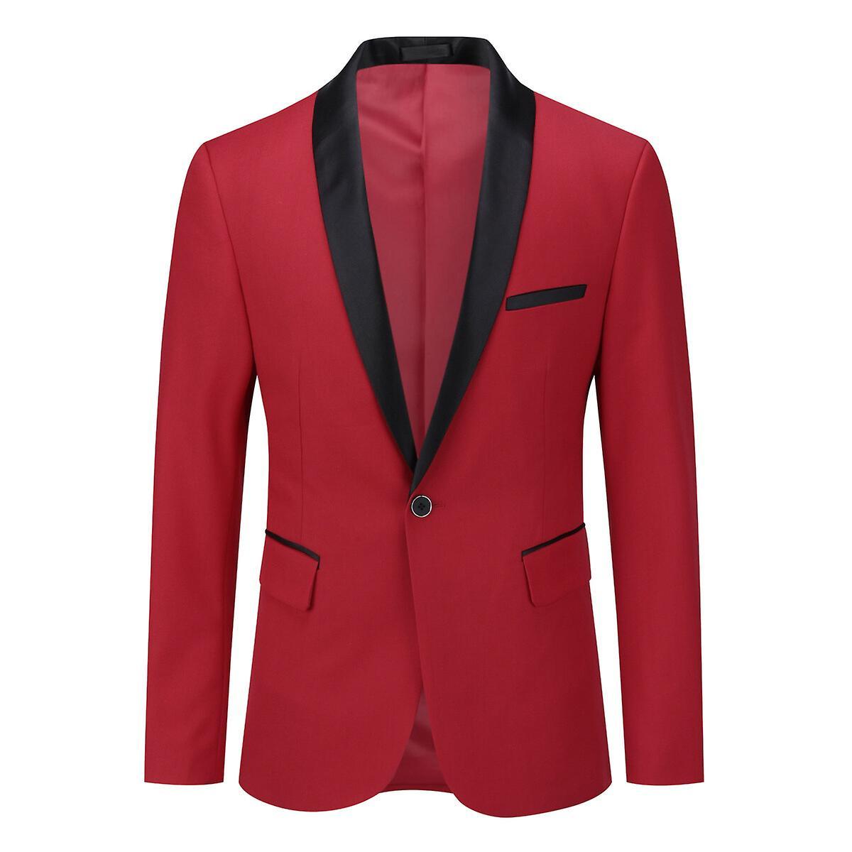 Sliktaa Mens Business Slim Fit Wedding Party Blazer Red XL