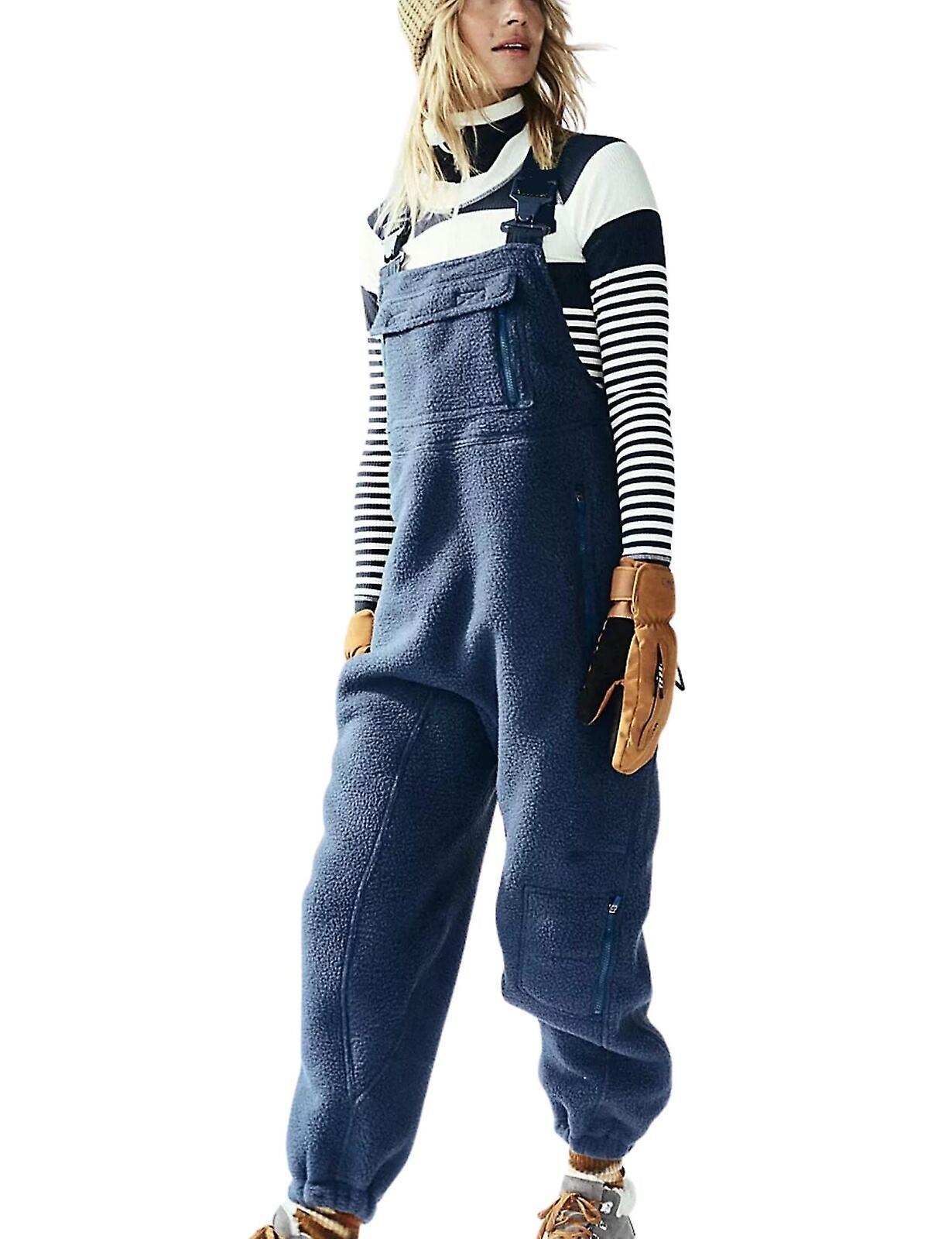 Clearv Sherpa Overalls, Sherpa Overalls Women, Sherpa Fleece Overalls Navy Blue M