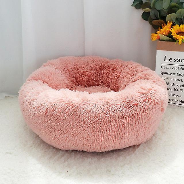 Slowmoose Fluffy, Comfortable, Soft And Washable-donut Shape Round Sleeping Bed For Pets Pink Diameter 70cm