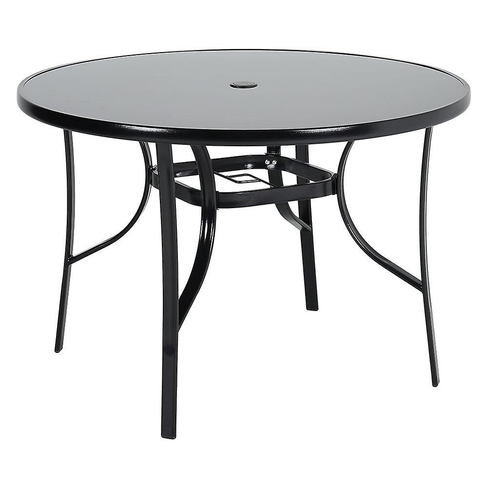 Living And Home 105Cm Metallic and Tempered Glass Garden Table with Parasol Hole Outdoor