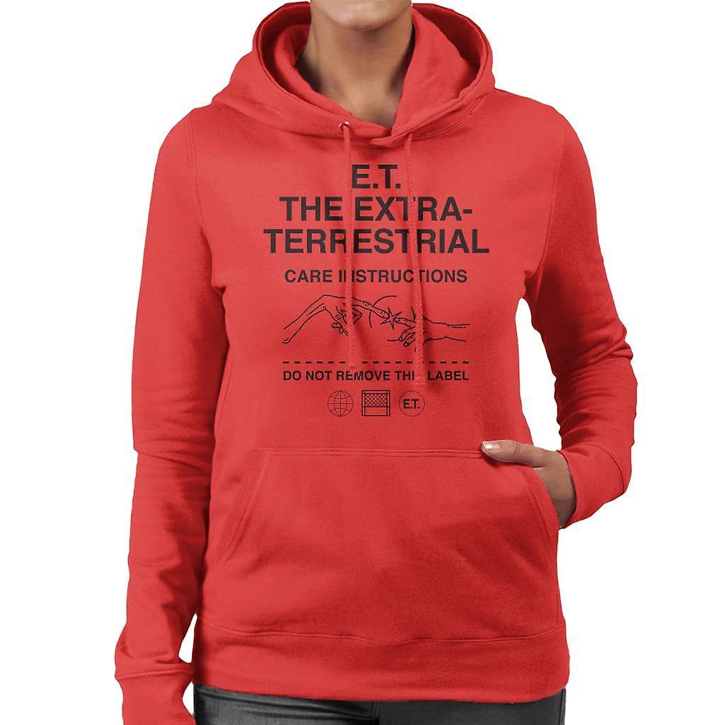 E.T. E.T. The Extra Terrestrial Care Instructions Women's Hooded Sweatshirt Red XX-Large