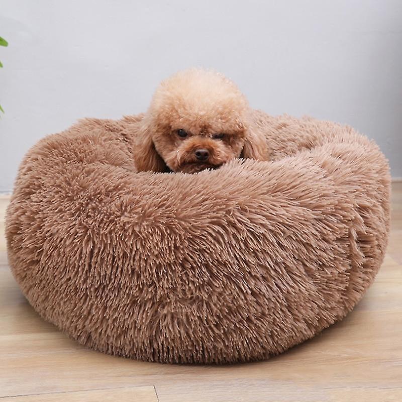 Slowmoose Soft Plush Dog Bed - Round Shape Sleeping Bag, Winter Warm Beds Brown XXL Diameter 90cm