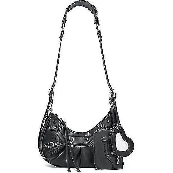 Xixi Shoulder Bag For Women Punk Style Rivet Satchel Handbags Black