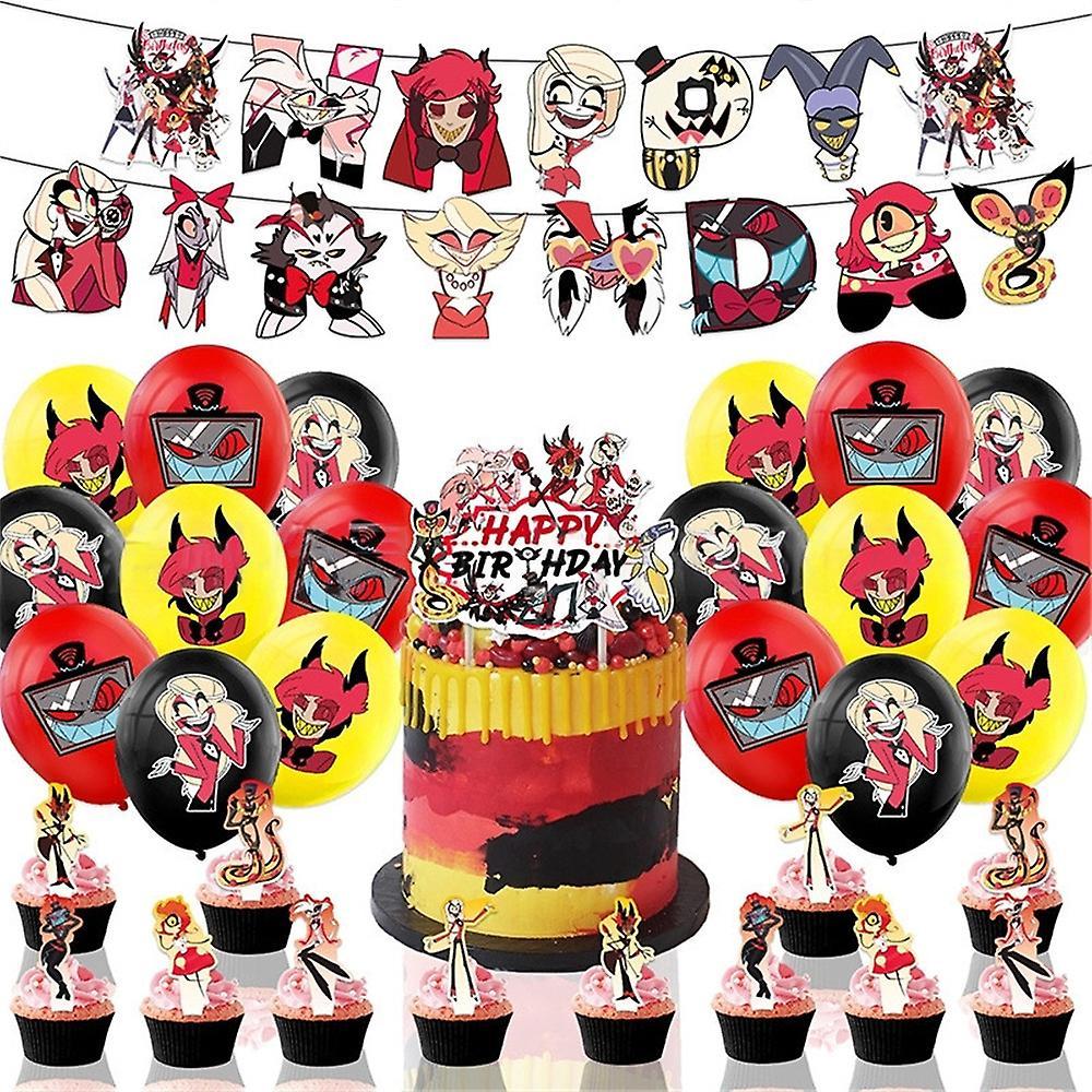 Shinestar Hazbin Hotel Theme Birthday Party Supplies Decoration Kits Including Banner Cake Cupcake Topper Balloons Sets