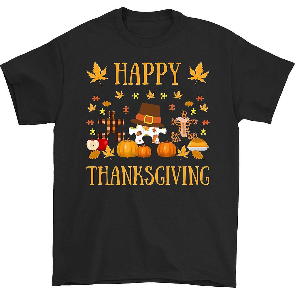 HISHARK Happy thanksgiving t-shirt Black S