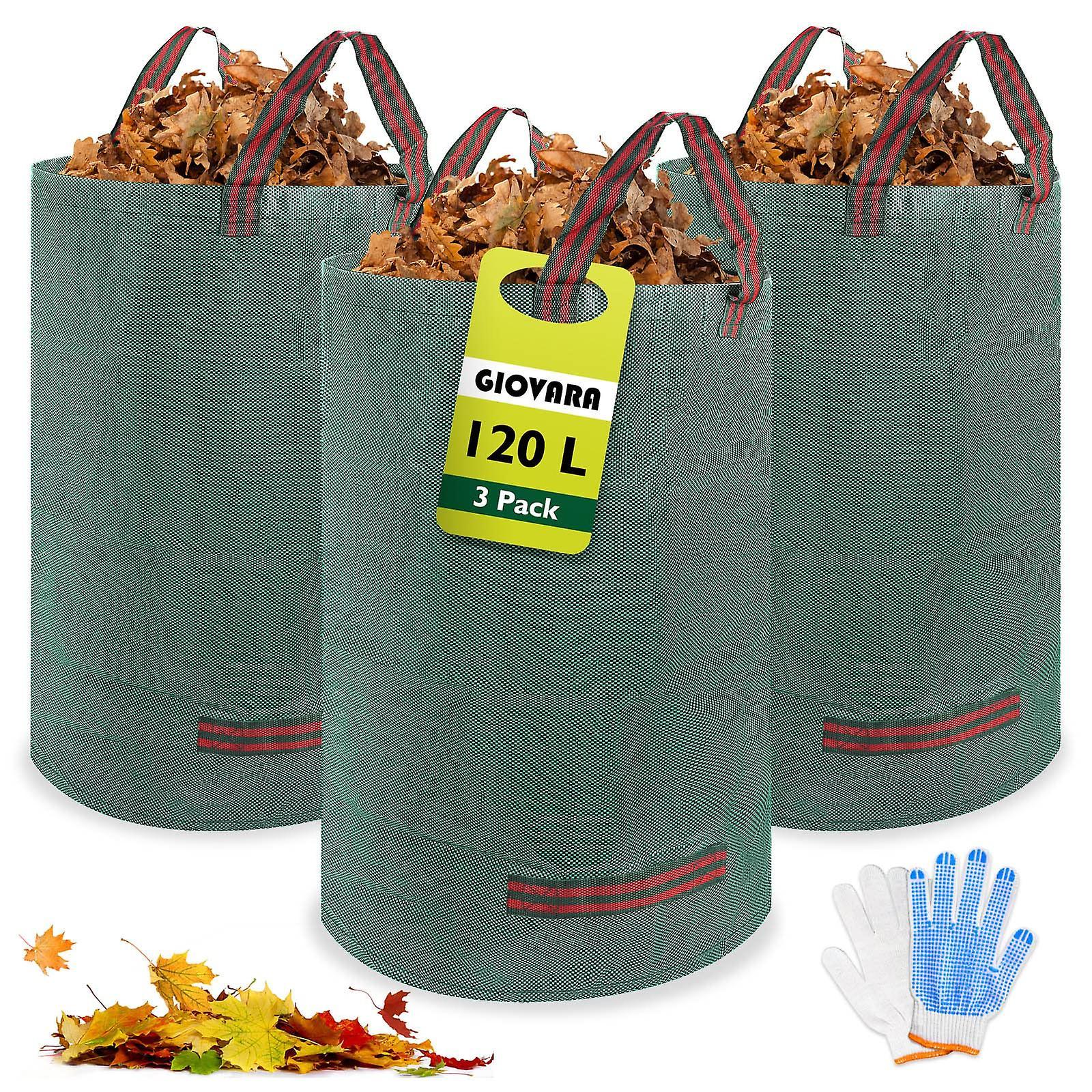 Shindat 3 X 120l Garden Waste Bags,waterproof Heavy Duty Large Refuse Sacks With Handles,foldable And Reusable (3)